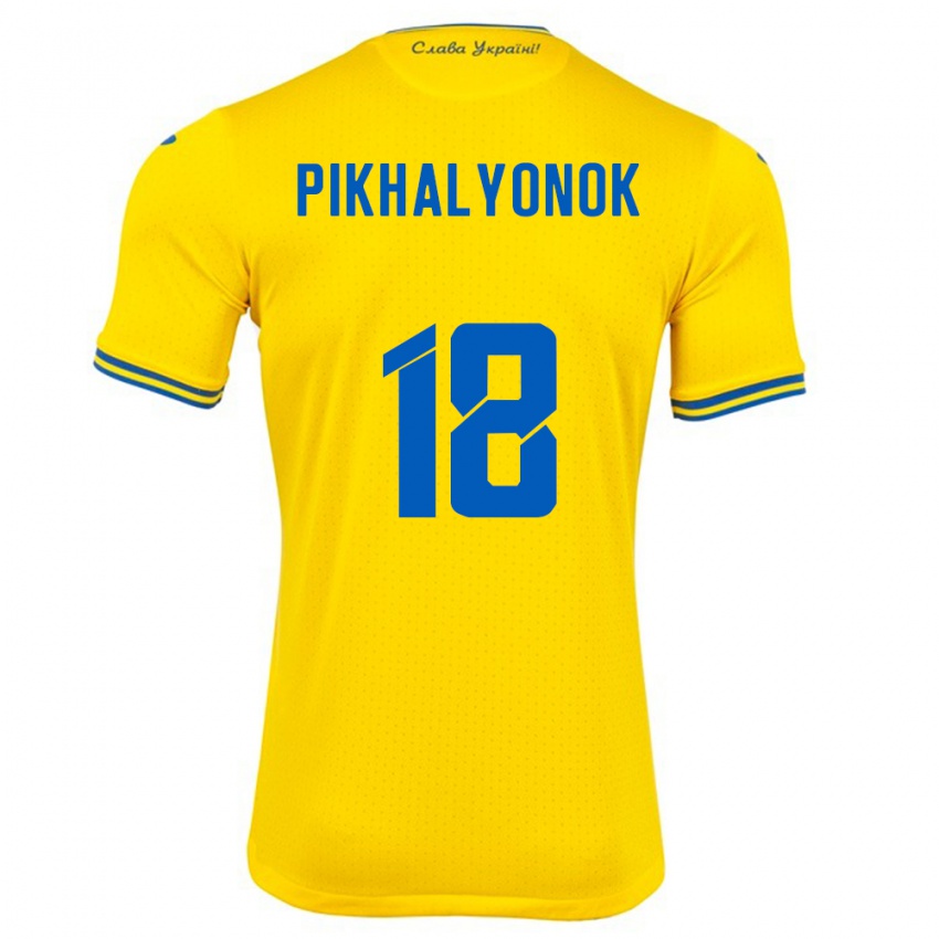 Niño Camiseta Ucrania Oleksandr Pikhalyonok #18 Amarillo 1ª Equipación 24-26 La Camisa Chile