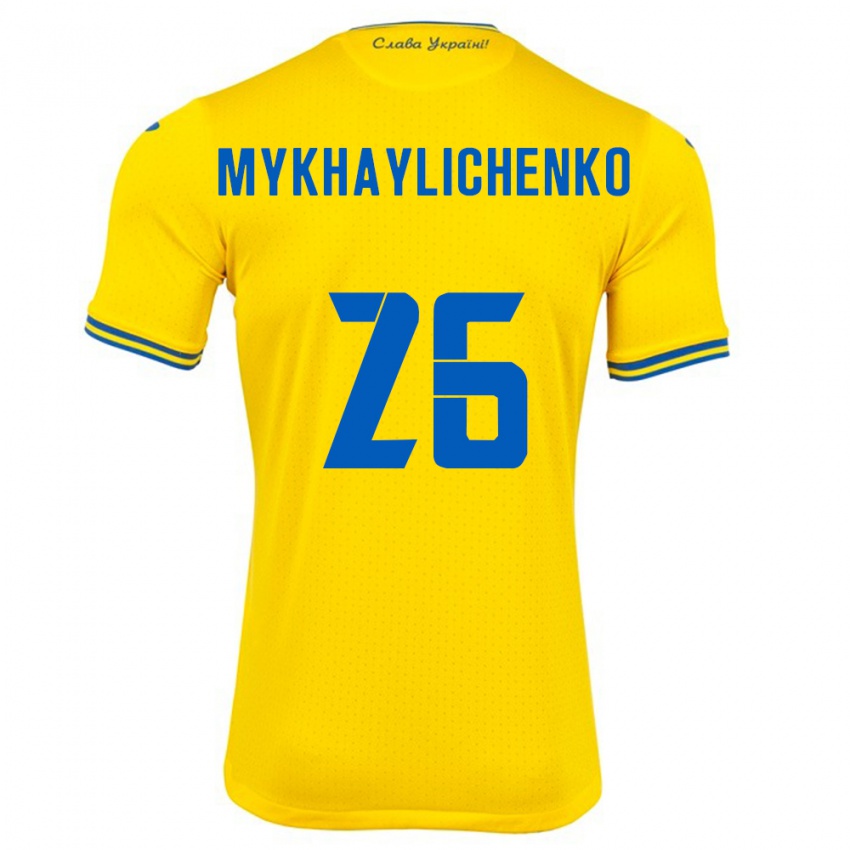 Niño Camiseta Ucrania Bogdan Mykhaylichenko #26 Amarillo 1ª Equipación 24-26 La Camisa Chile