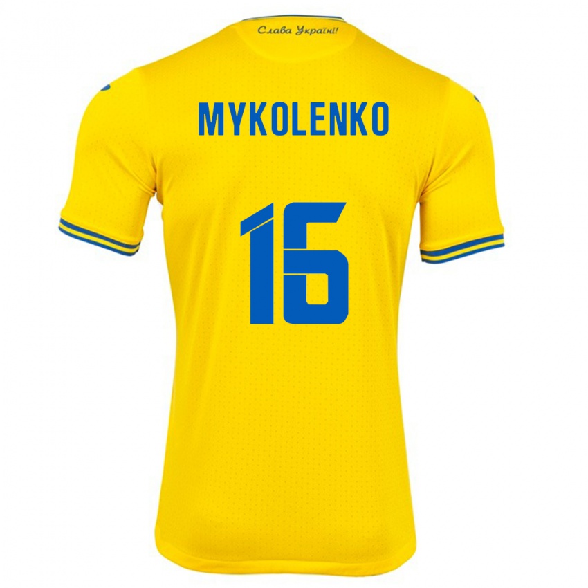 Niño Camiseta Ucrania Vitaliy Mykolenko #16 Amarillo 1ª Equipación 24-26 La Camisa Chile