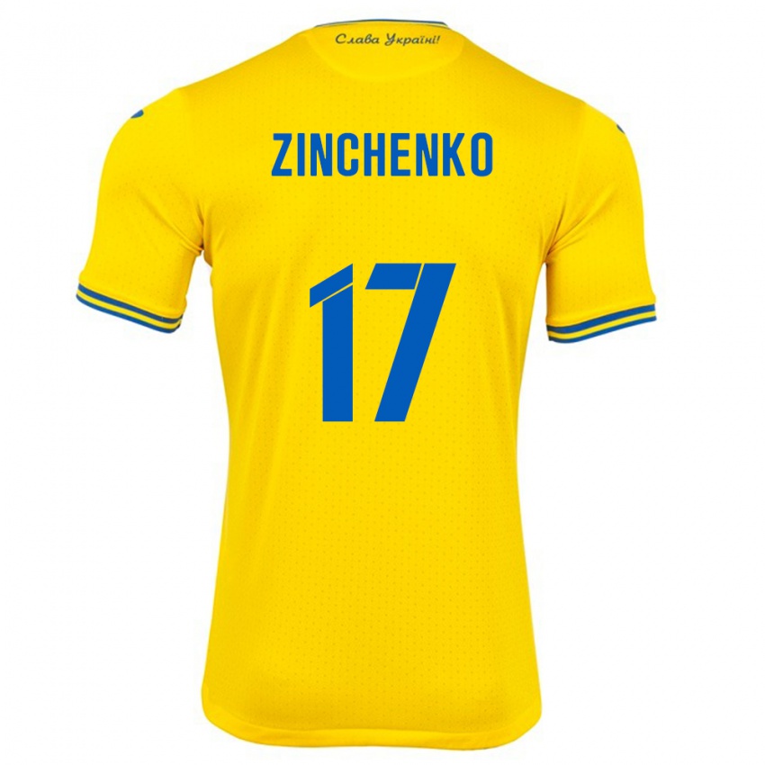 Niño Camiseta Ucrania Oleksandr Zinchenko #17 Amarillo 1ª Equipación 24-26 La Camisa Chile