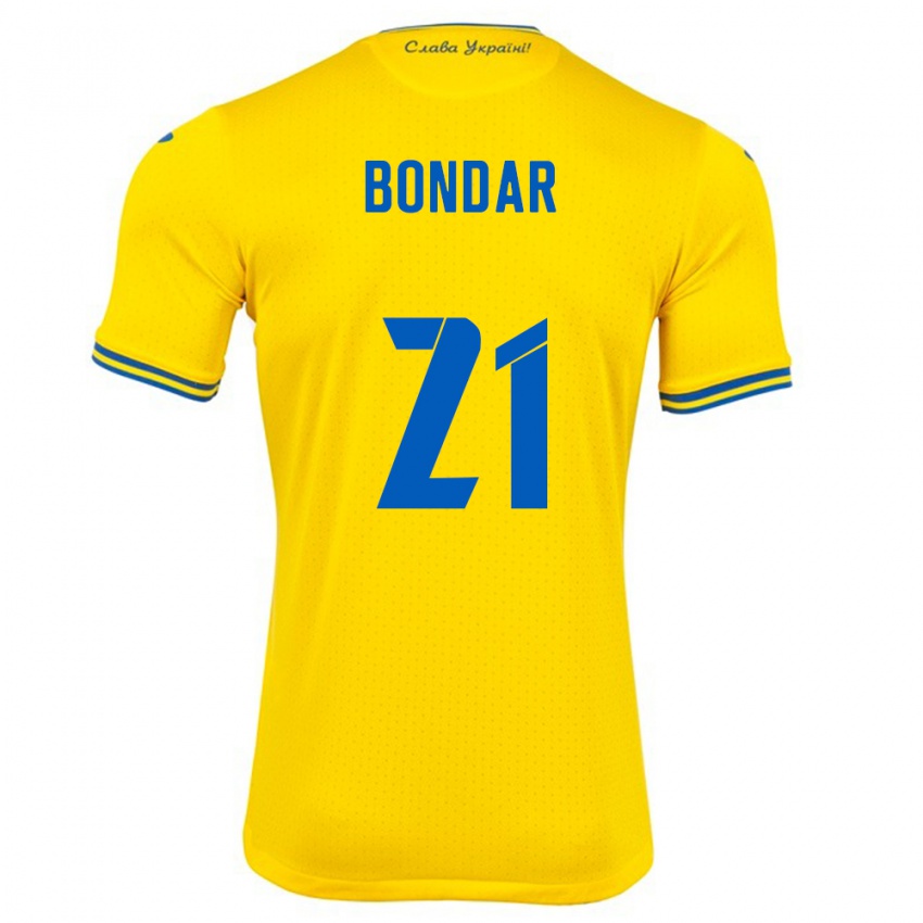 Niño Camiseta Ucrania Valeriy Bondar #21 Amarillo 1ª Equipación 24-26 La Camisa Chile