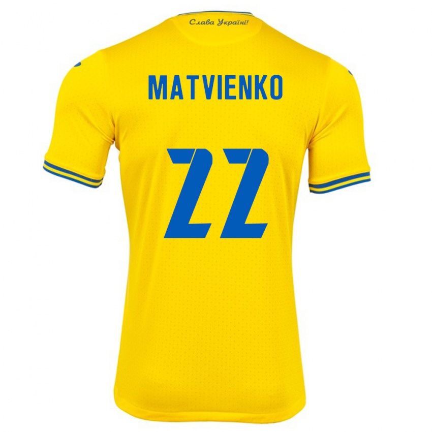 Niño Camiseta Ucrania Mykola Matvienko #22 Amarillo 1ª Equipación 24-26 La Camisa Chile