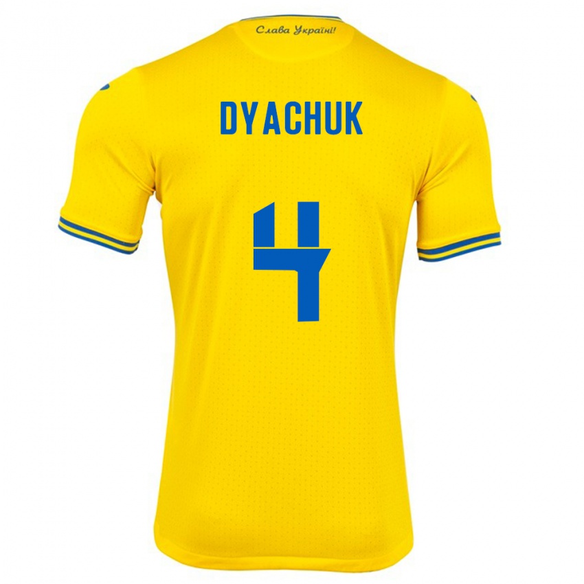 Niño Camiseta Ucrania Maksym Dyachuk #4 Amarillo 1ª Equipación 24-26 La Camisa Chile