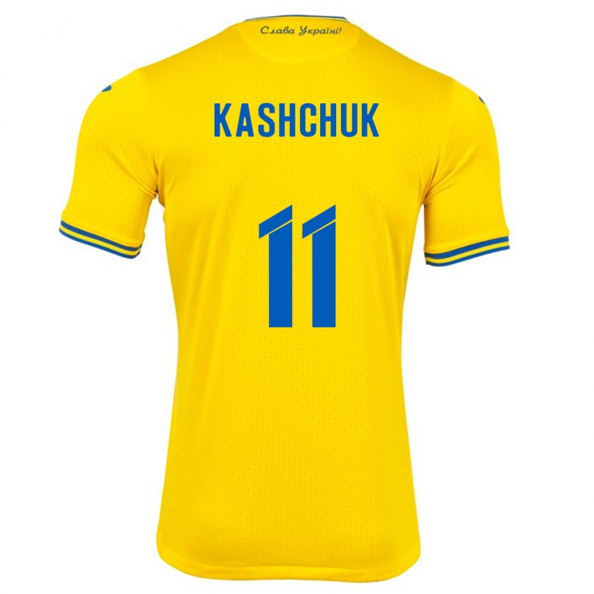 Niño Camiseta Ucrania Oleksiy Kashchuk #11 Amarillo 1ª Equipación 24-26 La Camisa Chile