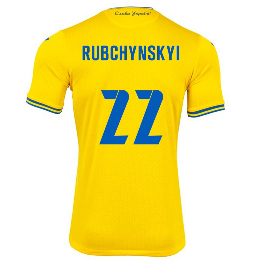 Niño Camiseta Ucrania Valentyn Rubchynskyi #22 Amarillo 1ª Equipación 24-26 La Camisa Chile