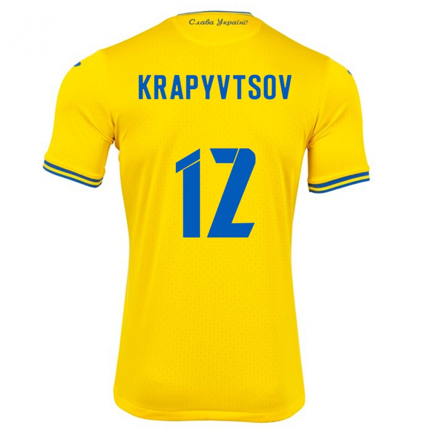 Niño Camiseta Ucrania Vladyslav Krapyvtsov #12 Amarillo 1ª Equipación 24-26 La Camisa Chile