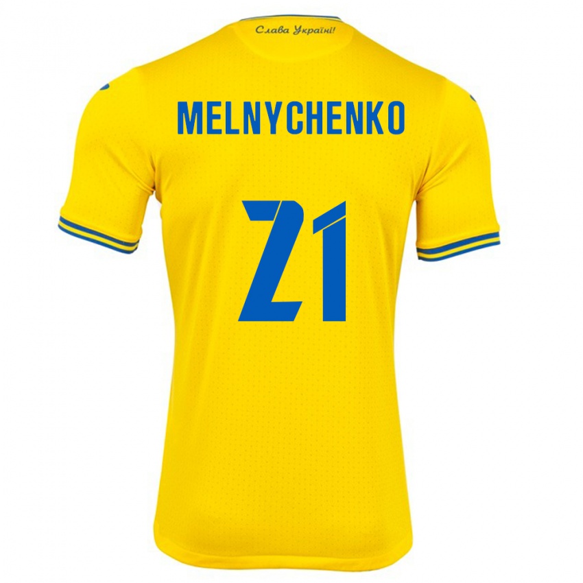 Niño Camiseta Ucrania Maksym Melnychenko #21 Amarillo 1ª Equipación 24-26 La Camisa Chile