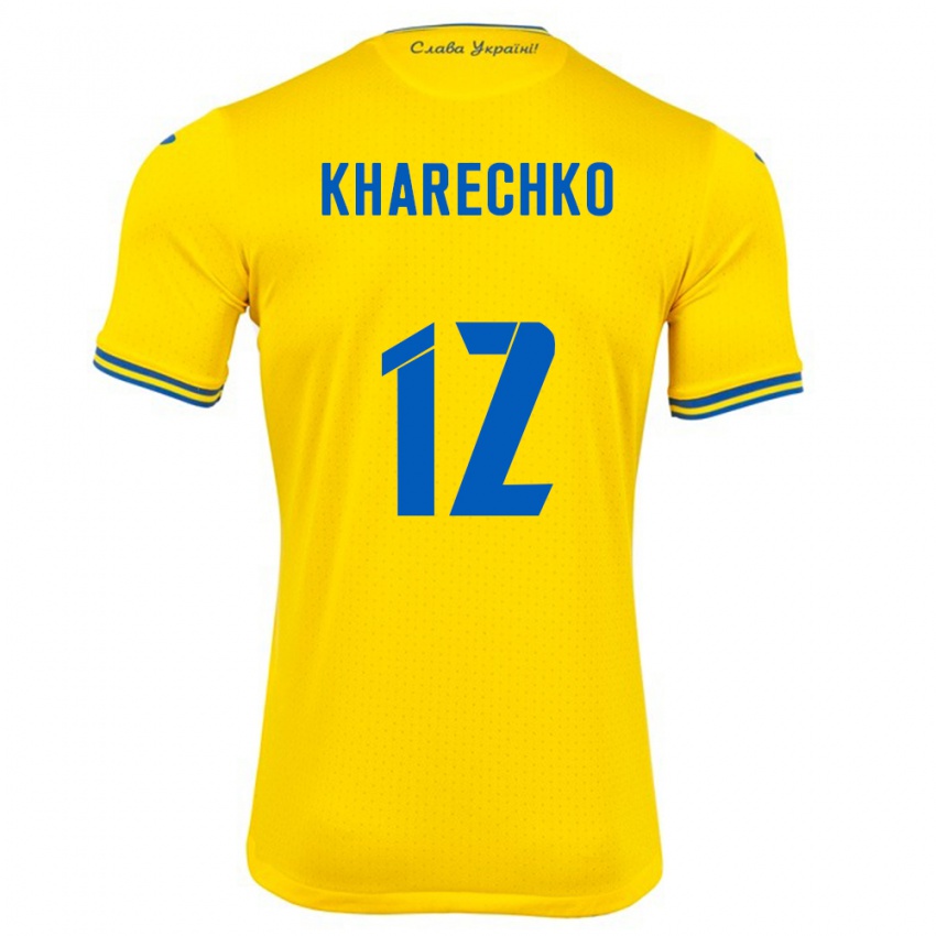 Niño Camiseta Ucrania Oleksandr Kharechko #12 Amarillo 1ª Equipación 24-26 La Camisa Chile