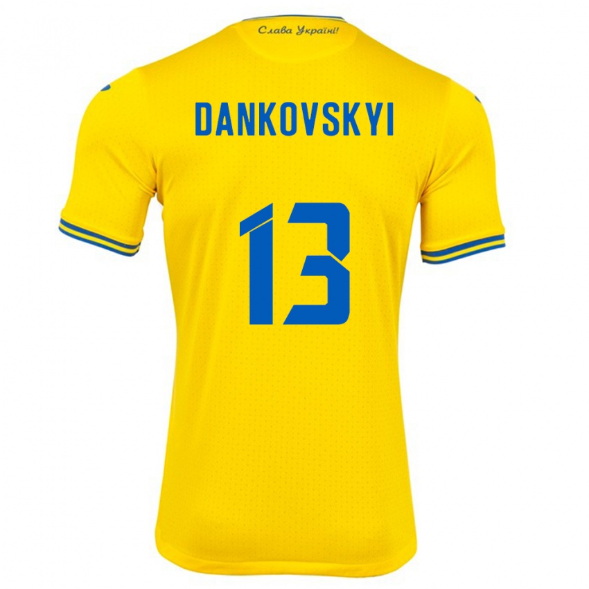 Niño Camiseta Ucrania Yegor Dankovskyi #13 Amarillo 1ª Equipación 24-26 La Camisa Chile