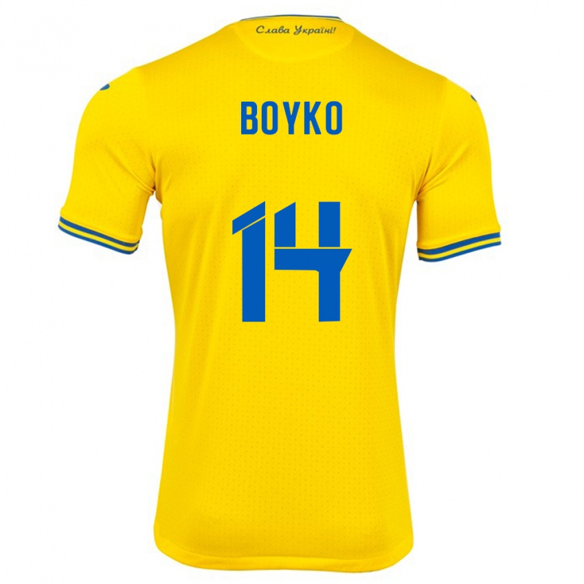 Niño Camiseta Ucrania Evgen Boyko #14 Amarillo 1ª Equipación 24-26 La Camisa Chile