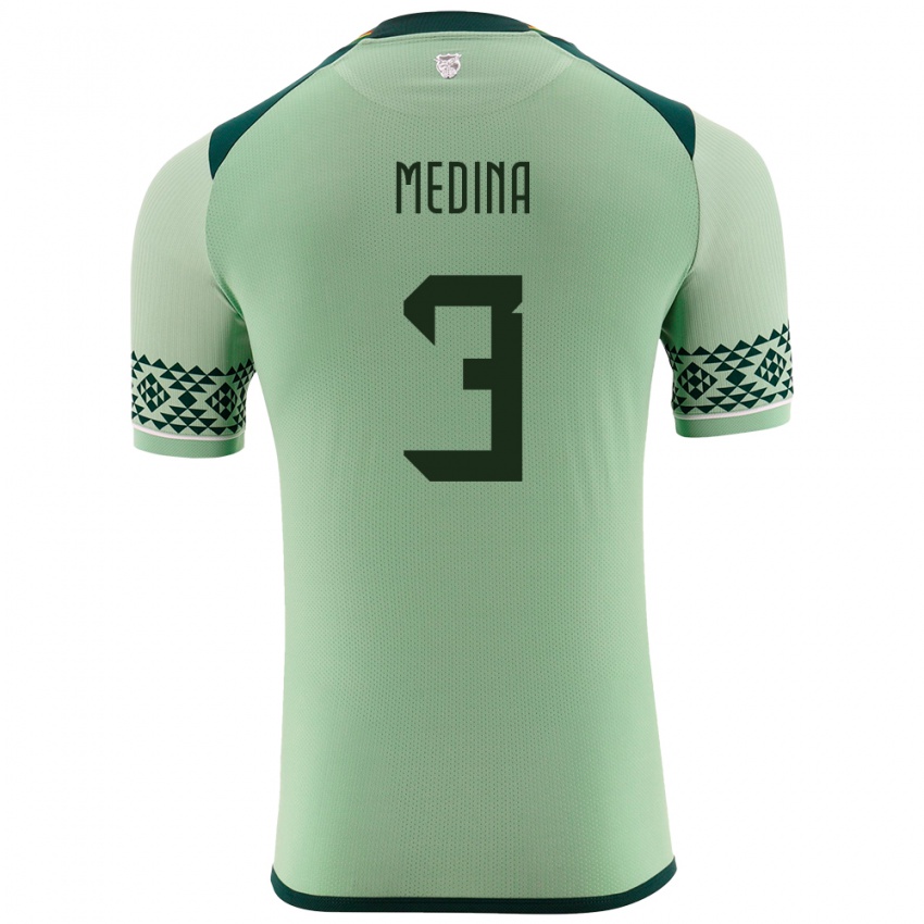 Niño Camiseta Bolivia Diego Medina #3 Verde Claro 1ª Equipación 24-26 La Camisa Chile