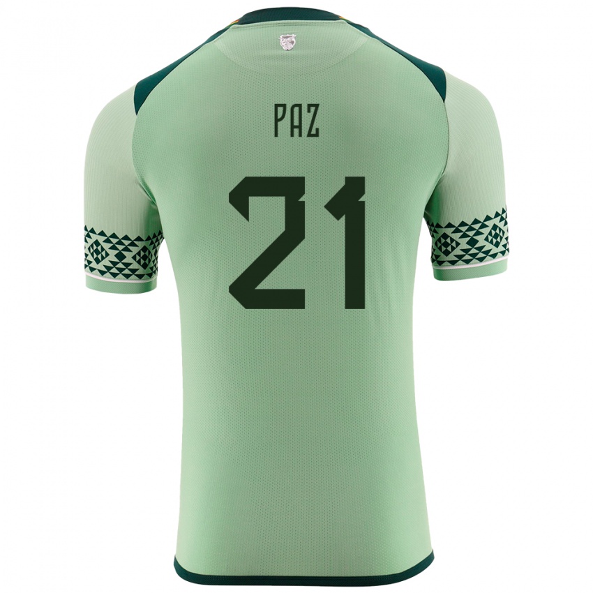 Niño Camiseta Bolivia Luis Paz #21 Verde Claro 1ª Equipación 24-26 La Camisa Chile