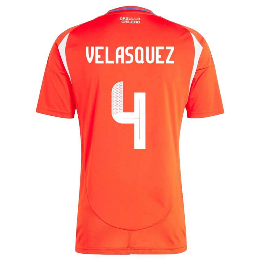 Niño Camiseta Chile Lucas Velásquez #4 Rojo 1ª Equipación 24-26 La Camisa Chile