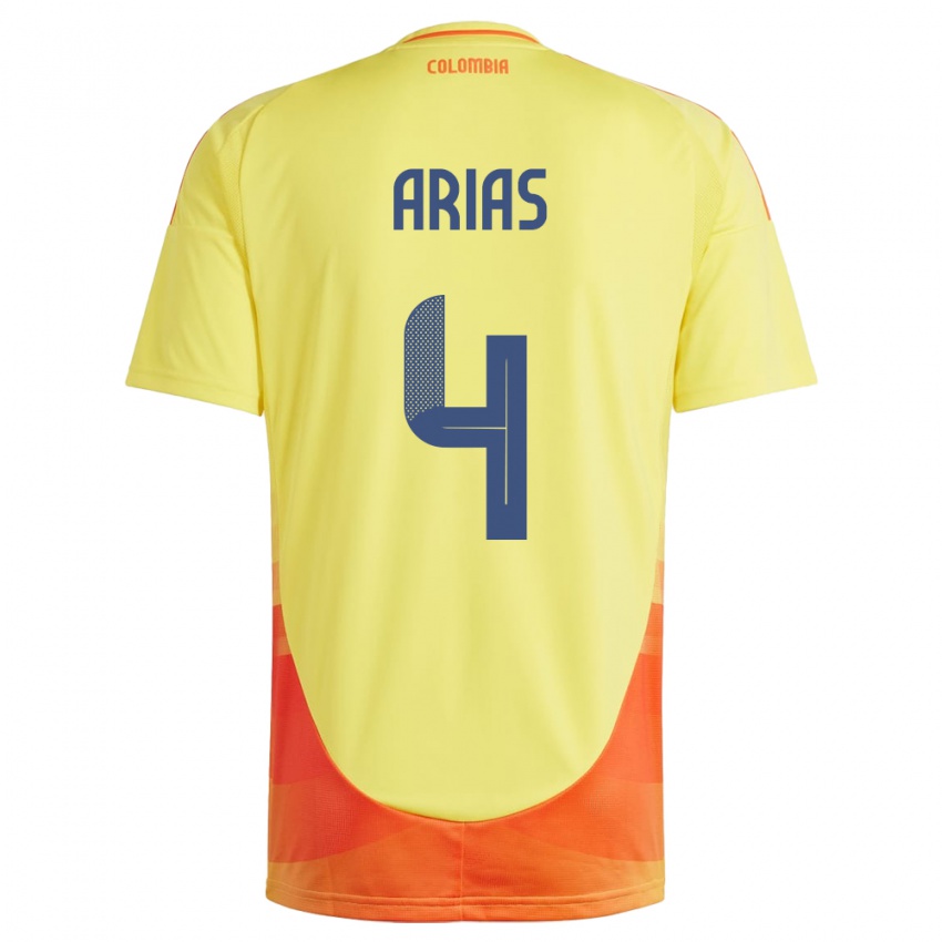 Niño Camiseta Colombia Santiago Arias #4 Amarillo 1ª Equipación 24-26 La Camisa Chile