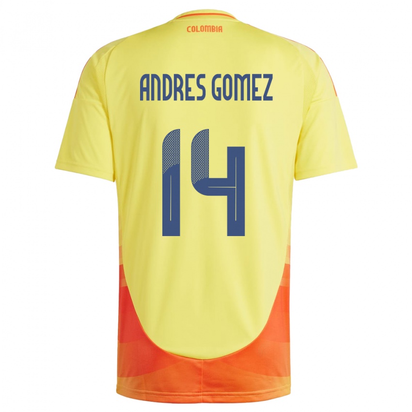 Niño Camiseta Colombia Carlos Andrés Gómez #14 Amarillo 1ª Equipación 24-26 La Camisa Chile