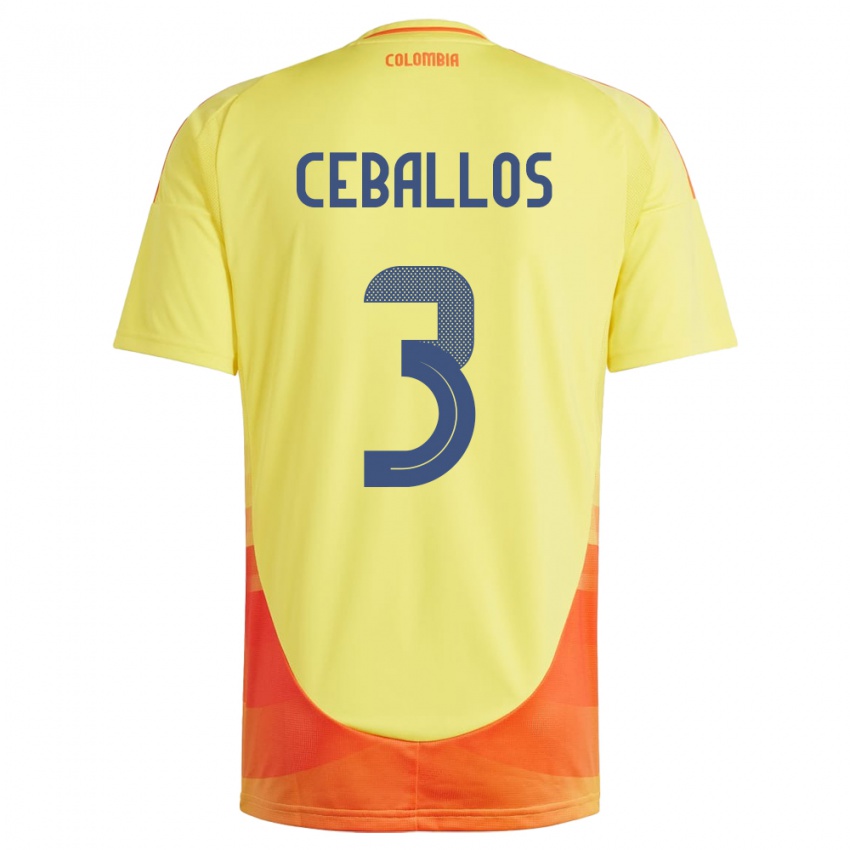 Niño Camiseta Colombia Brayan Ceballos #3 Amarillo 1ª Equipación 24-26 La Camisa Chile