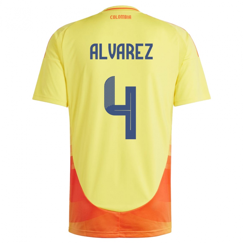 Niño Camiseta Colombia Fernando Álvarez #4 Amarillo 1ª Equipación 24-26 La Camisa Chile