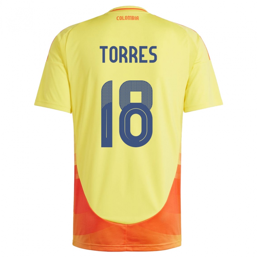 Niño Camiseta Colombia Jhojan Torres #18 Amarillo 1ª Equipación 24-26 La Camisa Chile