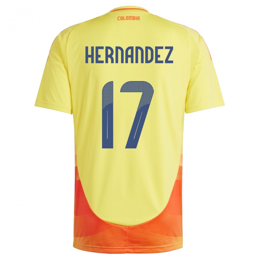 Niño Camiseta Colombia Jhoan Hernández #17 Amarillo 1ª Equipación 24-26 La Camisa Chile