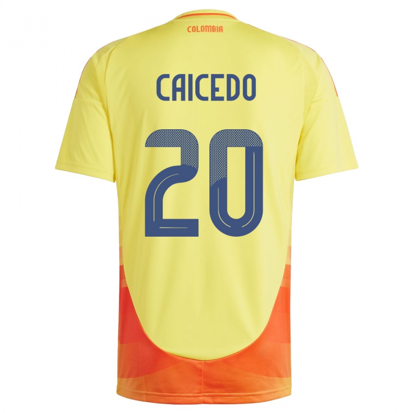 Niño Camiseta Colombia Brayan Caicedo #20 Amarillo 1ª Equipación 24-26 La Camisa Chile