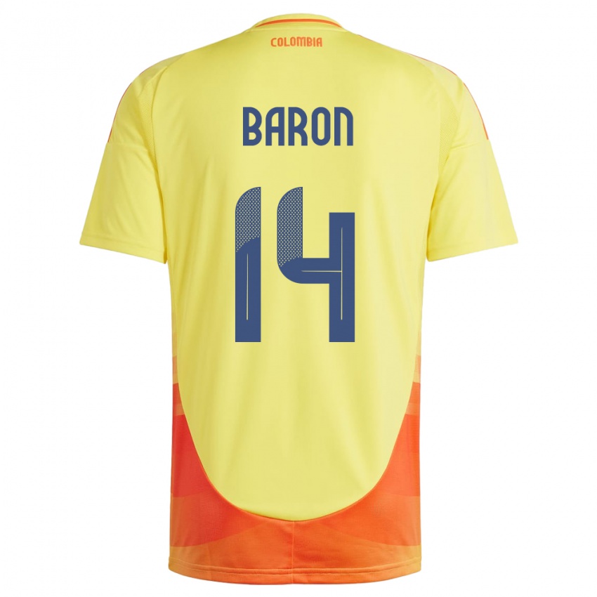 Niño Camiseta Colombia Ángela Barón #14 Amarillo 1ª Equipación 24-26 La Camisa Chile