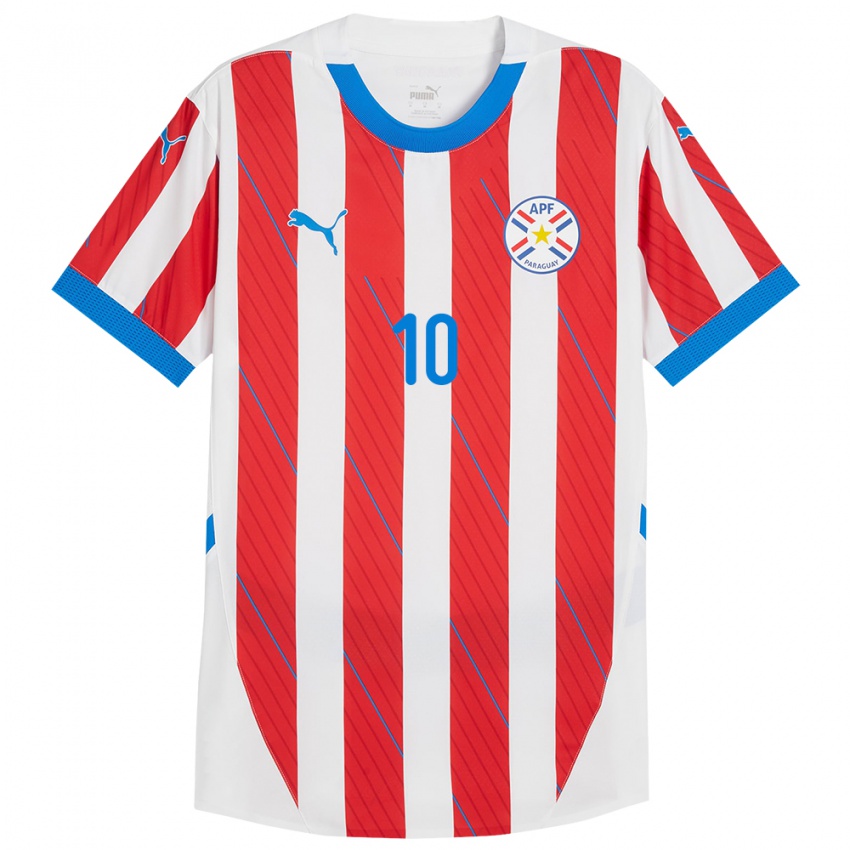 Niño Camiseta Paraguay Wílder Viera #10 Blanco Rojo 1ª Equipación 24-26 La Camisa Chile