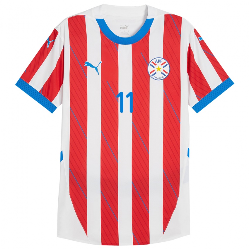 Niño Camiseta Paraguay Ángel Romero #11 Blanco Rojo 1ª Equipación 24-26 La Camisa Chile