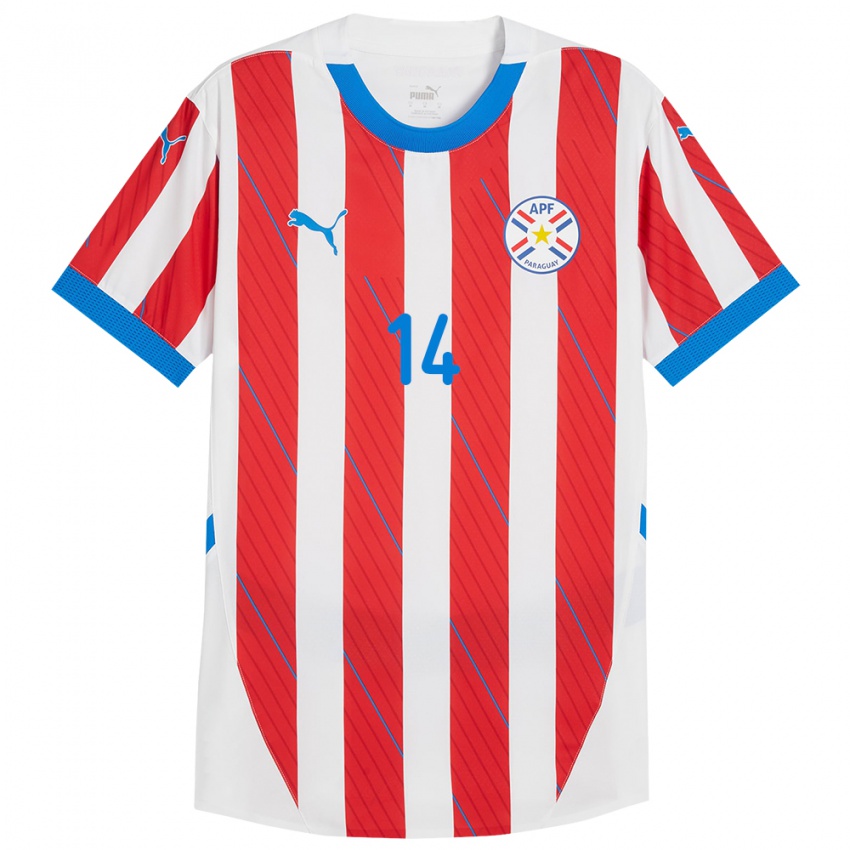 Niño Camiseta Paraguay Fernando Román #14 Blanco Rojo 1ª Equipación 24-26 La Camisa Chile