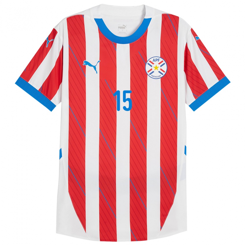 Niño Camiseta Paraguay Éver Coronel #15 Blanco Rojo 1ª Equipación 24-26 La Camisa Chile