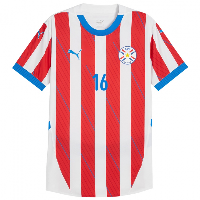 Niño Camiseta Paraguay Ramona Martínez #16 Blanco Rojo 1ª Equipación 24-26 La Camisa Chile