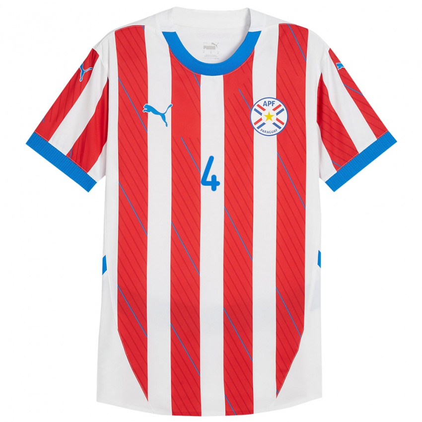 Niño Camiseta Paraguay Matías Espinoza #4 Blanco Rojo 1ª Equipación 24-26 La Camisa Chile