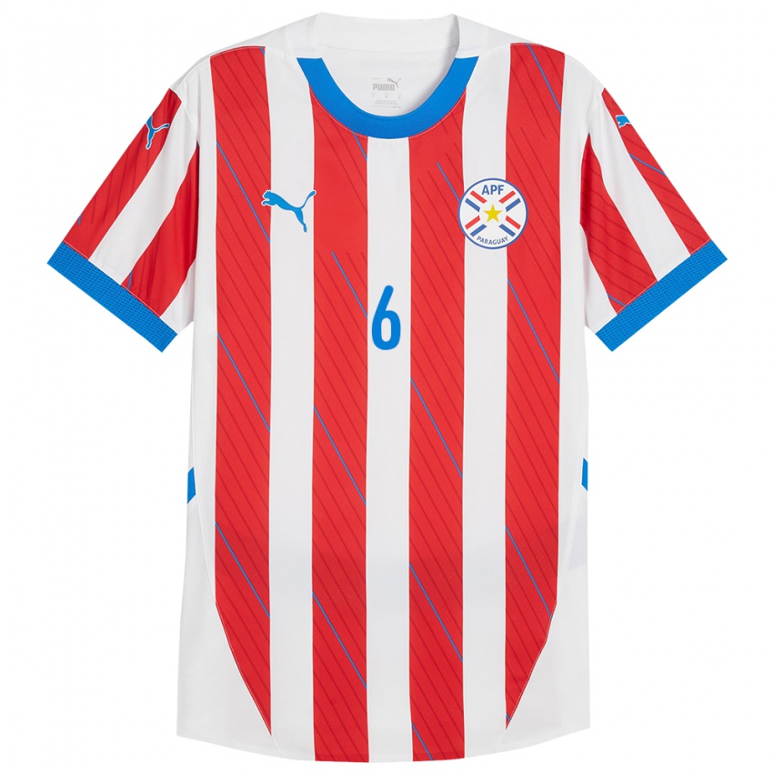 Niño Camiseta Paraguay Dulce Quintana #6 Blanco Rojo 1ª Equipación 24-26 La Camisa Chile