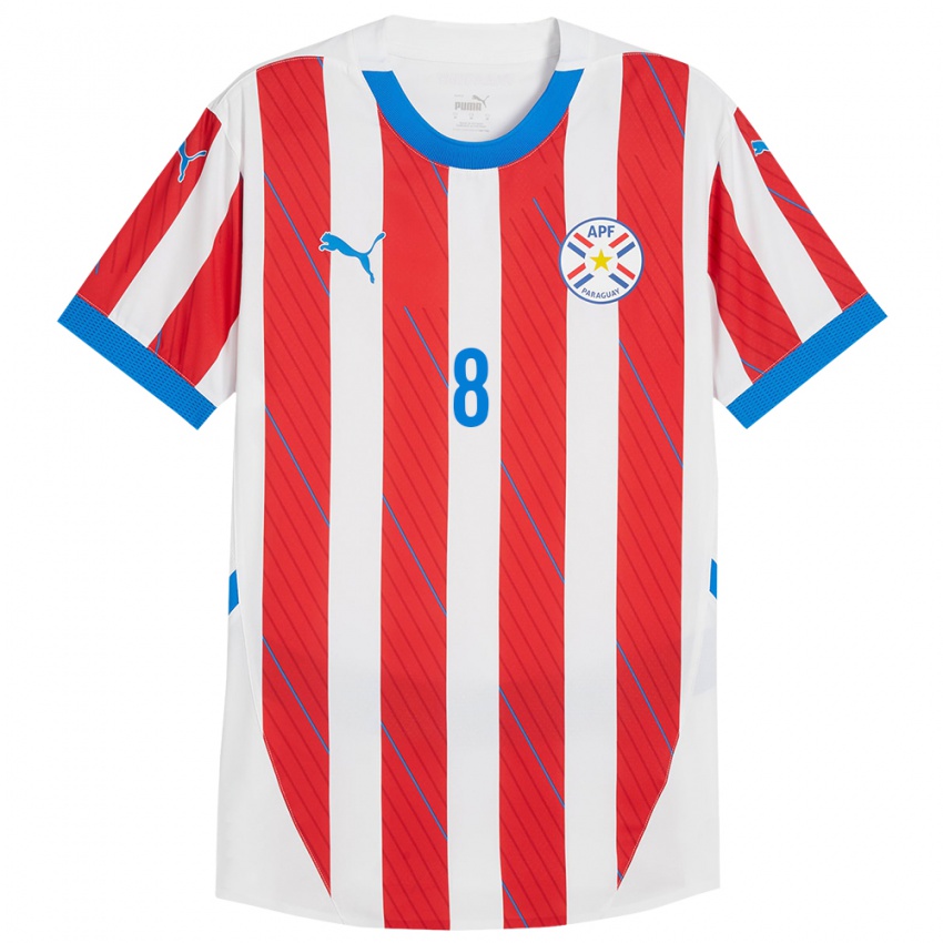 Niño Camiseta Paraguay Fabrizio Baruja #8 Blanco Rojo 1ª Equipación 24-26 La Camisa Chile