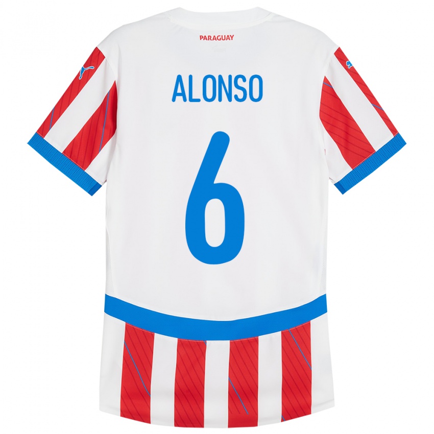 Niño Camiseta Paraguay Júnior Alonso #6 Blanco Rojo 1ª Equipación 24-26 La Camisa Chile