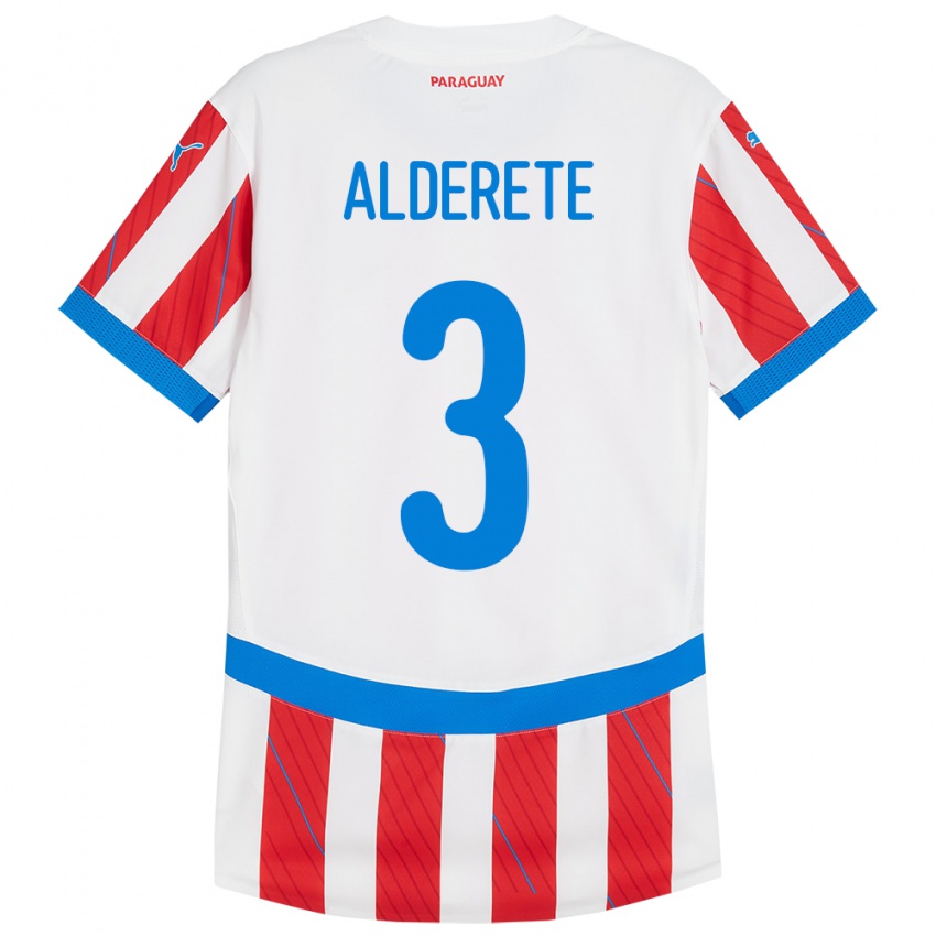 Niño Camiseta Paraguay Omar Alderete #3 Blanco Rojo 1ª Equipación 24-26 La Camisa Chile