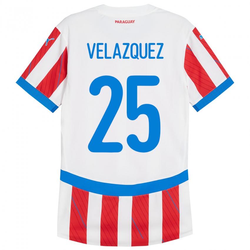 Niño Camiseta Paraguay Gustavo Velázquez #25 Blanco Rojo 1ª Equipación 24-26 La Camisa Chile