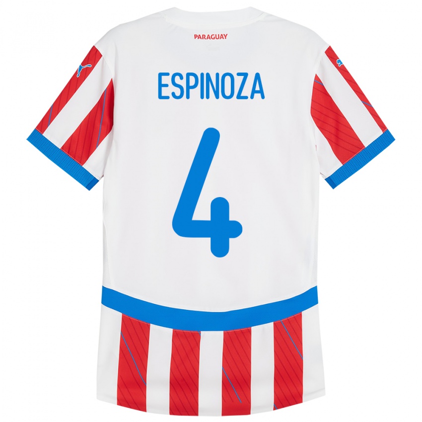 Niño Camiseta Paraguay Matías Espinoza #4 Blanco Rojo 1ª Equipación 24-26 La Camisa Chile