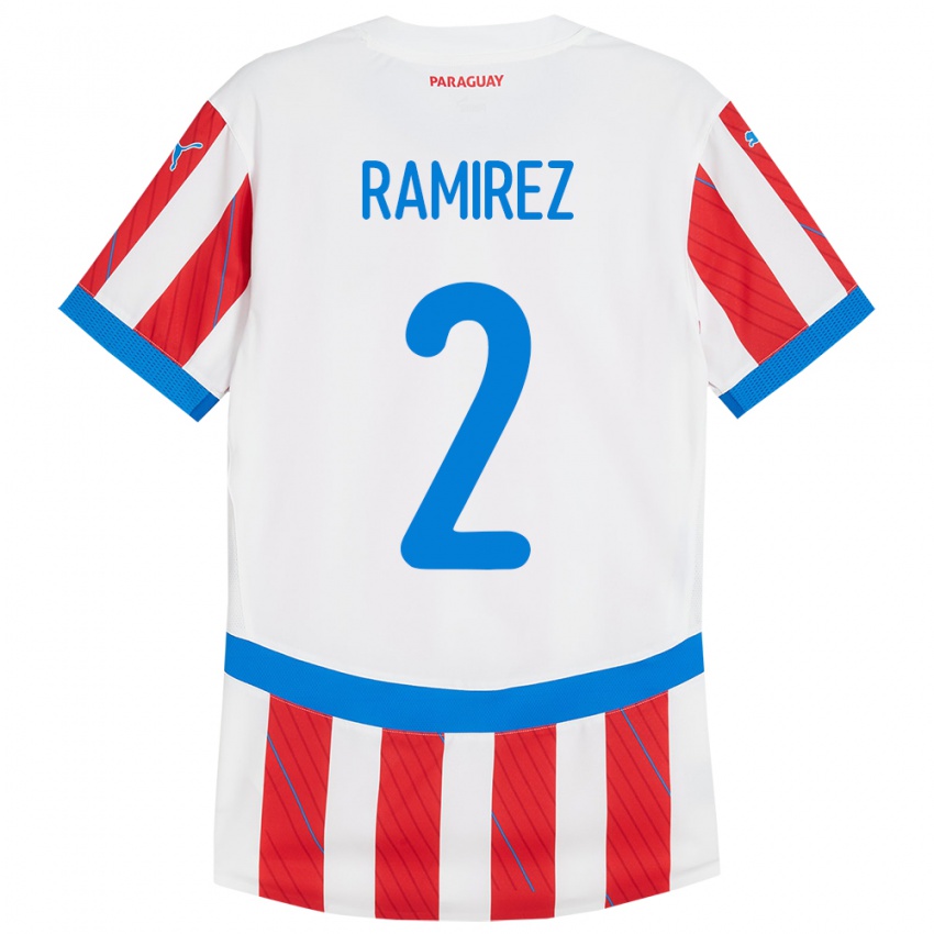 Niño Camiseta Paraguay Iván Ramírez #2 Blanco Rojo 1ª Equipación 24-26 La Camisa Chile