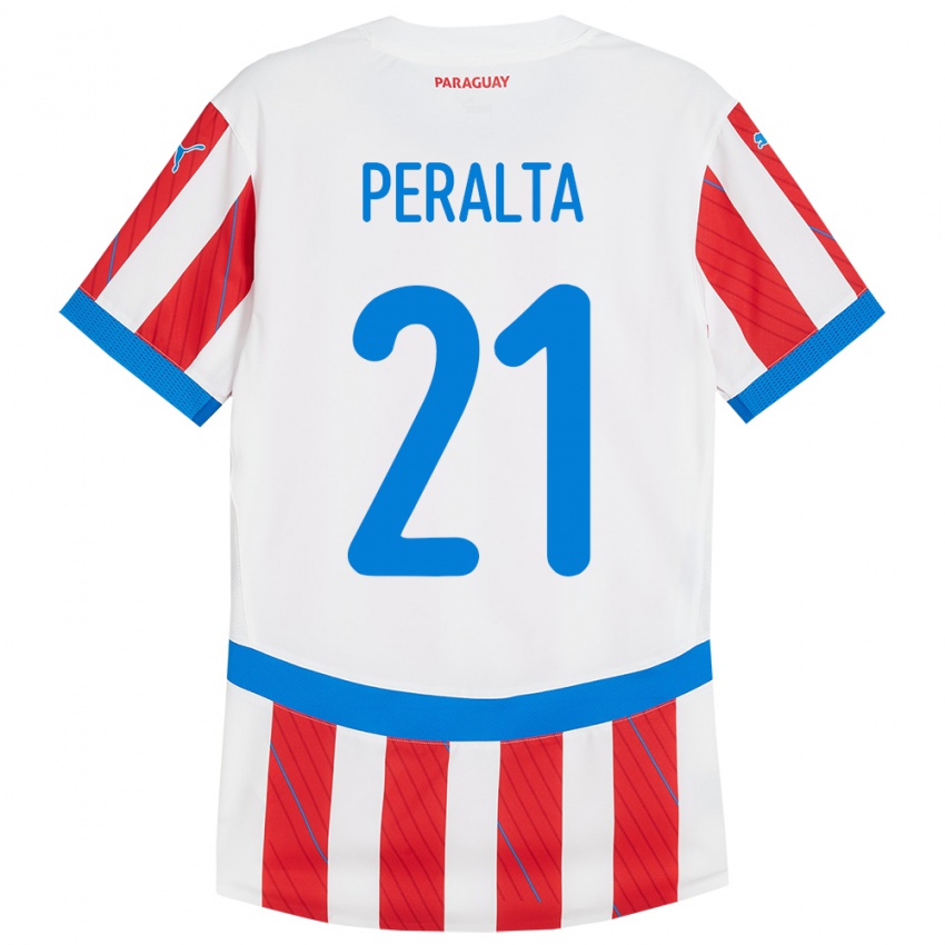 Niño Camiseta Paraguay Fabrizio Peralta #21 Blanco Rojo 1ª Equipación 24-26 La Camisa Chile