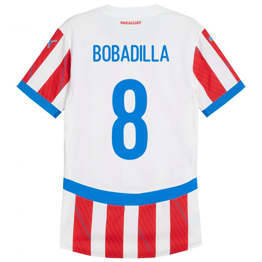 Niño Camiseta Paraguay Damián Bobadilla #8 Blanco Rojo 1ª Equipación 24-26 La Camisa Chile