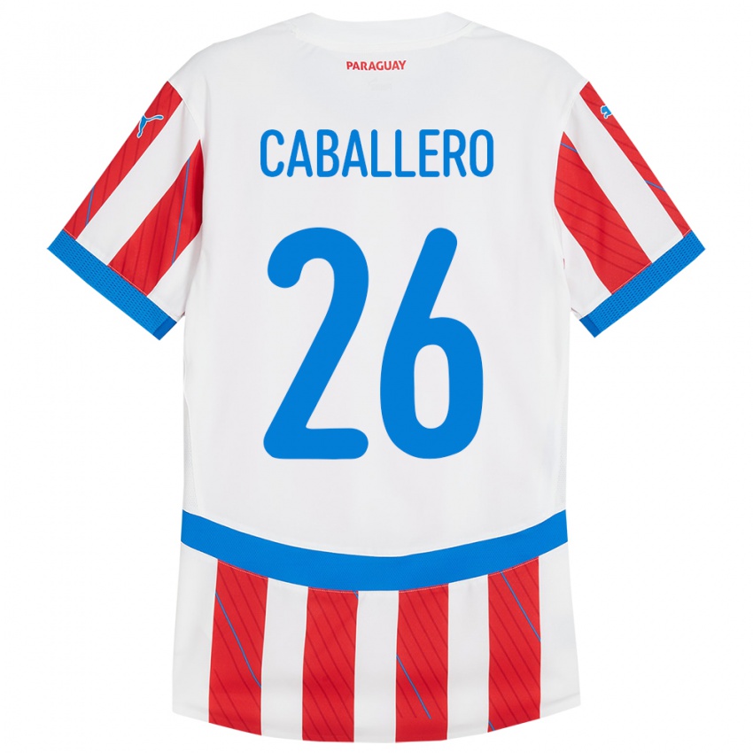 Niño Camiseta Paraguay Hernesto Caballero #26 Blanco Rojo 1ª Equipación 24-26 La Camisa Chile