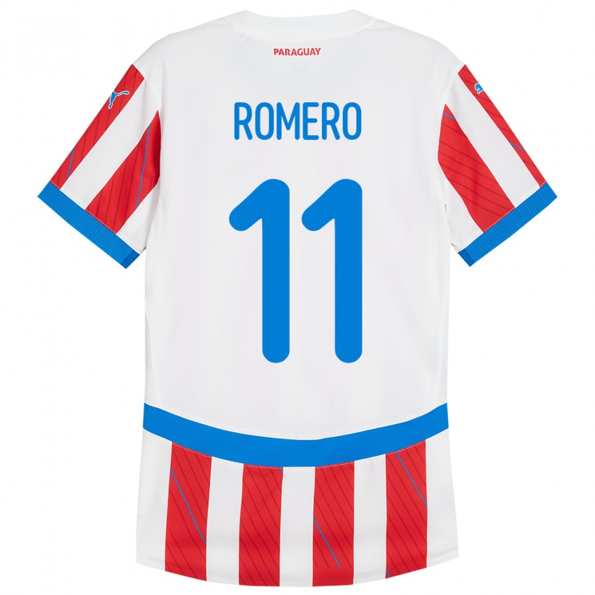 Niño Camiseta Paraguay Ángel Romero #11 Blanco Rojo 1ª Equipación 24-26 La Camisa Chile