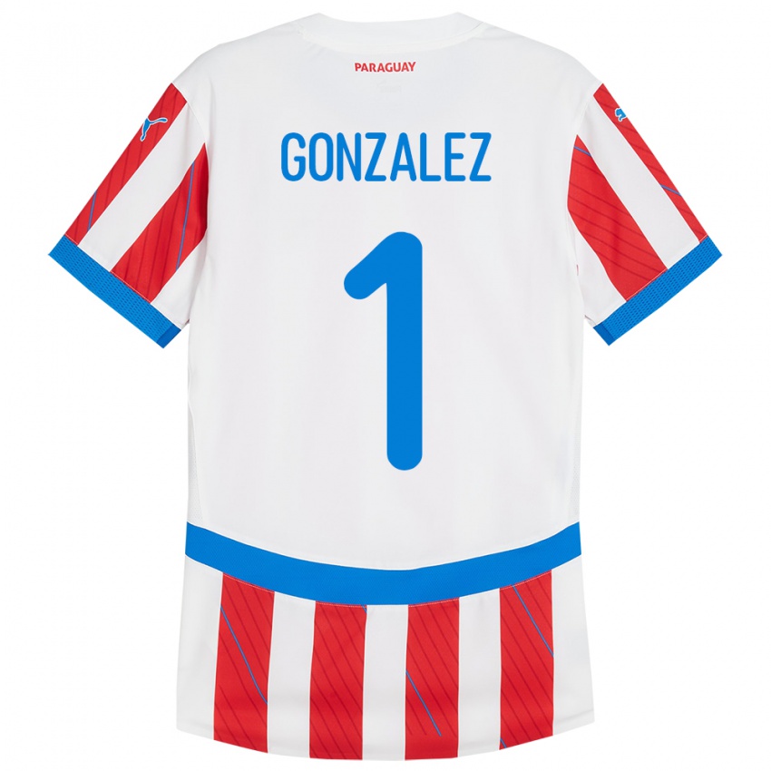 Niño Camiseta Paraguay Ángel González #1 Blanco Rojo 1ª Equipación 24-26 La Camisa Chile