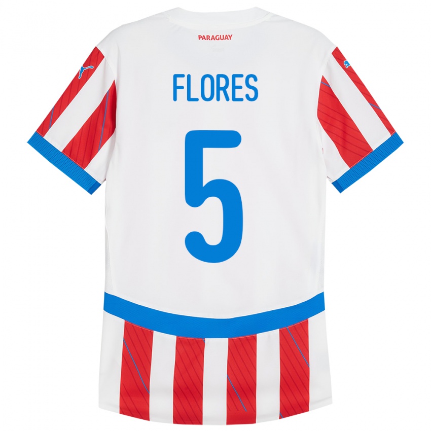 Niño Camiseta Paraguay Gilberto Flores #5 Blanco Rojo 1ª Equipación 24-26 La Camisa Chile