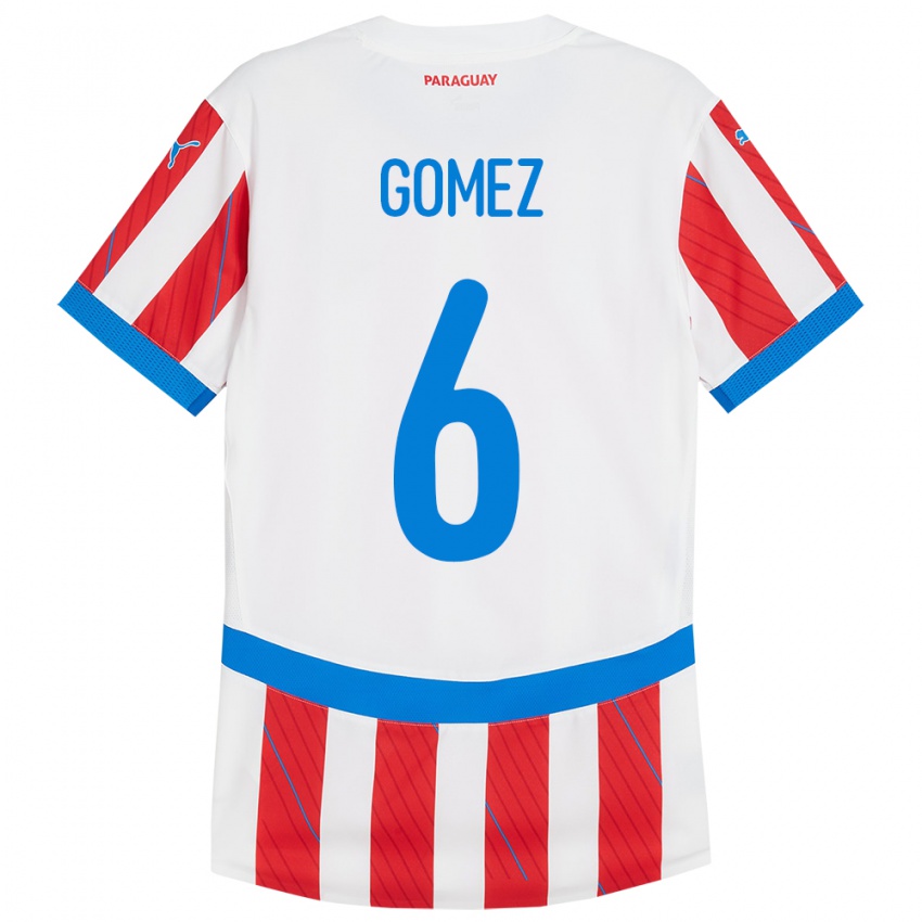 Niño Camiseta Paraguay Marcos Gómez #6 Blanco Rojo 1ª Equipación 24-26 La Camisa Chile