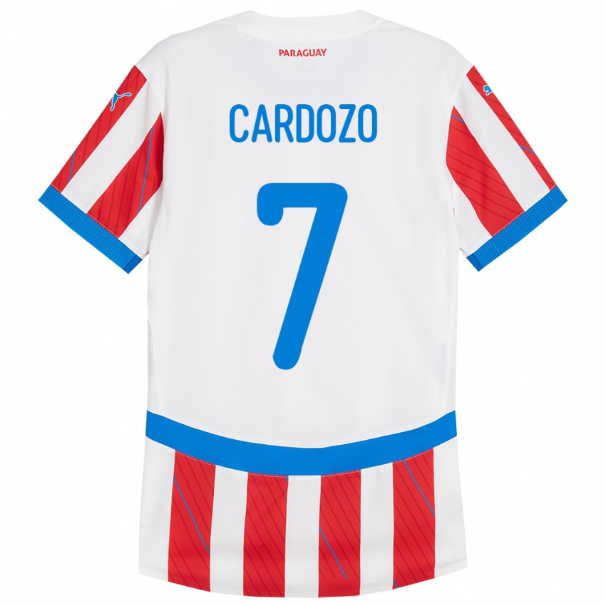 Niño Camiseta Paraguay Fernando Cardozo #7 Blanco Rojo 1ª Equipación 24-26 La Camisa Chile