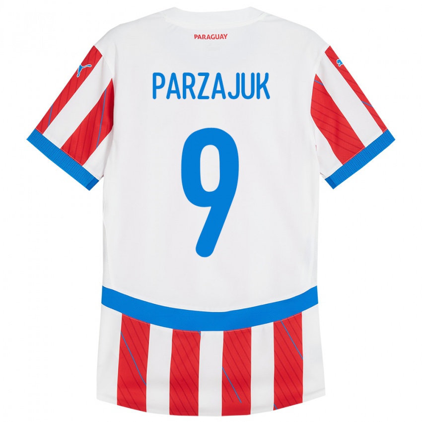 Niño Camiseta Paraguay Kevin Parzajuk #9 Blanco Rojo 1ª Equipación 24-26 La Camisa Chile