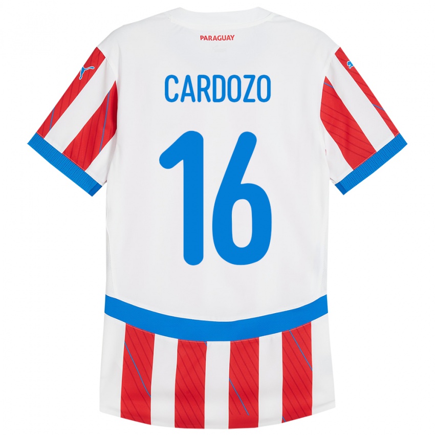 Niño Camiseta Paraguay Juan Cardozo #16 Blanco Rojo 1ª Equipación 24-26 La Camisa Chile