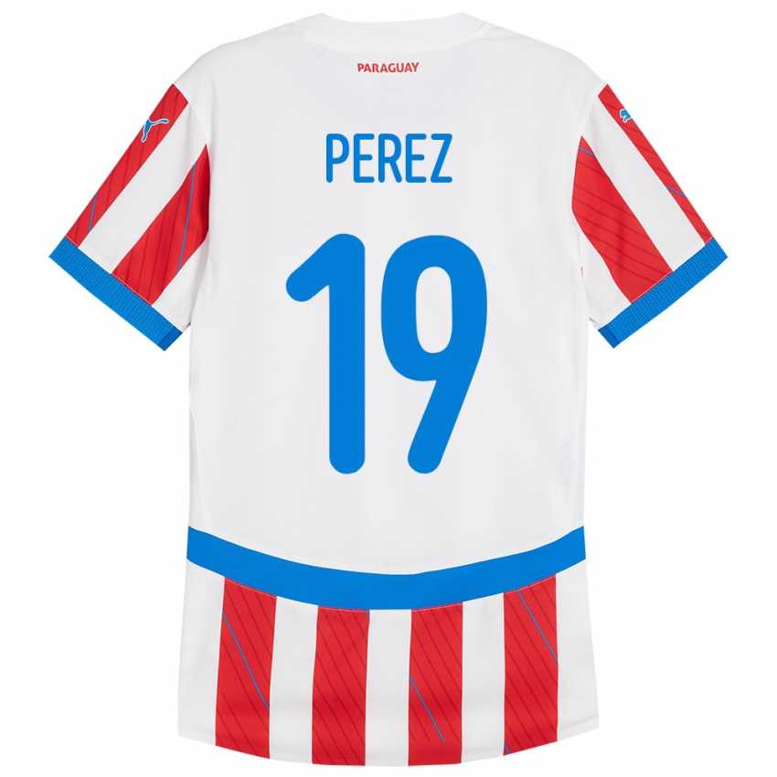 Niño Camiseta Paraguay Marcelo Pérez #19 Blanco Rojo 1ª Equipación 24-26 La Camisa Chile