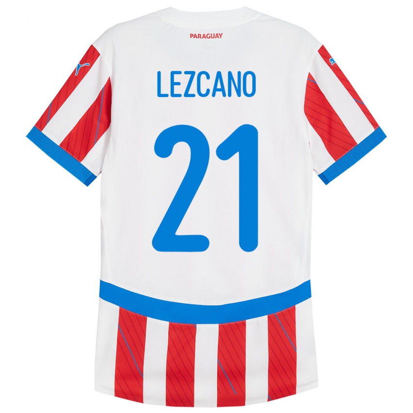 Niño Camiseta Paraguay Rubén Lezcano #21 Blanco Rojo 1ª Equipación 24-26 La Camisa Chile